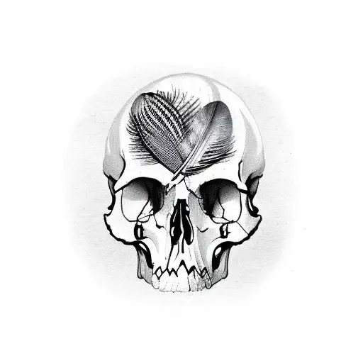 a humanoid  bird skull with bird feathers on it tattoo design idea