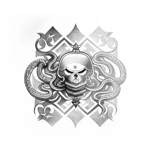 reverse ace of spades with snake around it tattoo design idea