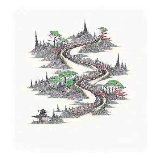 A hiking trail winding through a dense forest tattoo design idea
