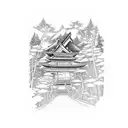 A hiking trail winding through a dense forest tattoo design idea