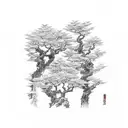 A hiking trail winding through a dense forest tattoo design idea