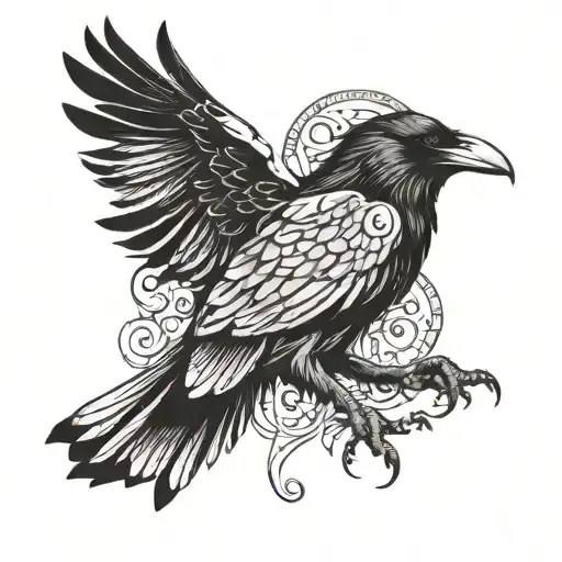 raven with wings spread wings looking tattoo design idea
