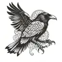 raven with wings spread wings looking tattoo design idea