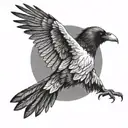 raven with wings spread wings looking tattoo design idea