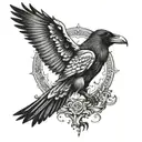 raven with wings spread wings looking tattoo design idea