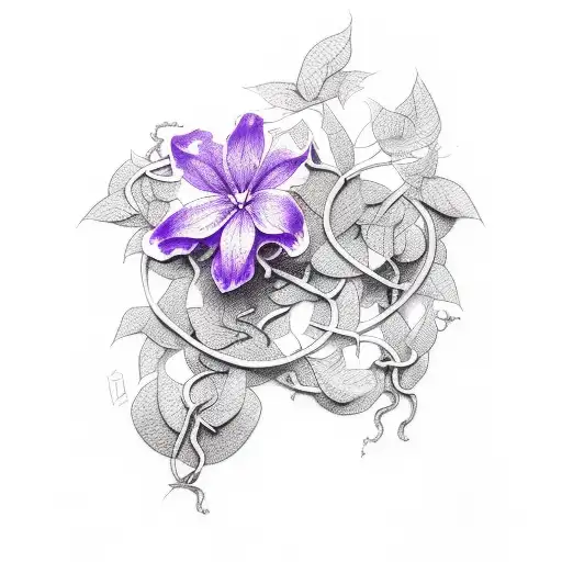 vines with violet flowers tattoo design idea