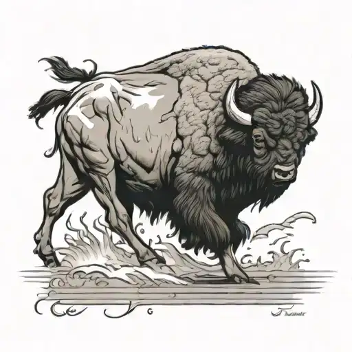 buffalo running into storm tattoo design idea
