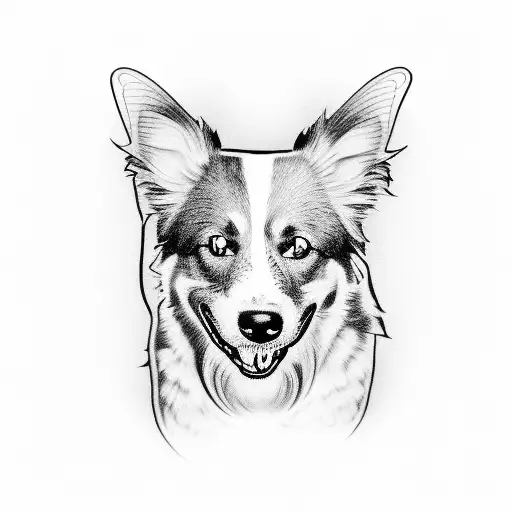 cartoon black and white Aussie dog face with tongue out tattoo design idea
