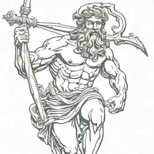 poseidon holding the trident emerging tattoo design idea