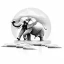 A serene landscape with an elephant gracefully walking on water, symbolizing strength and adaptability tattoo design idea