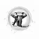 A serene landscape with an elephant gracefully walking on water, symbolizing strength and adaptability tattoo design idea