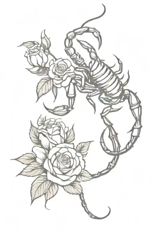 scorpion and roses tattoo design idea