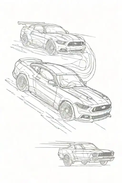 mustang car driving tattoo design idea