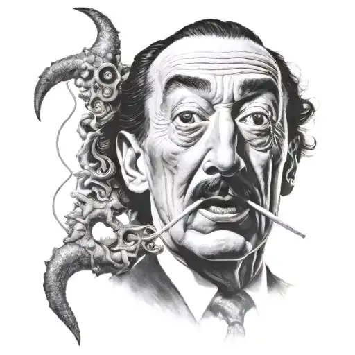 Salvador Dalí with toxic mask, tattoo design idea