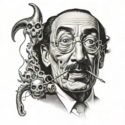 Salvador Dalí with toxic mask, tattoo design idea