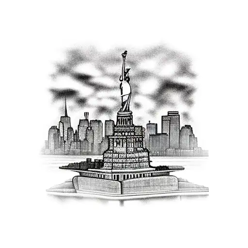New York City skyline with the statue of liberty in the forefront tattoo design idea