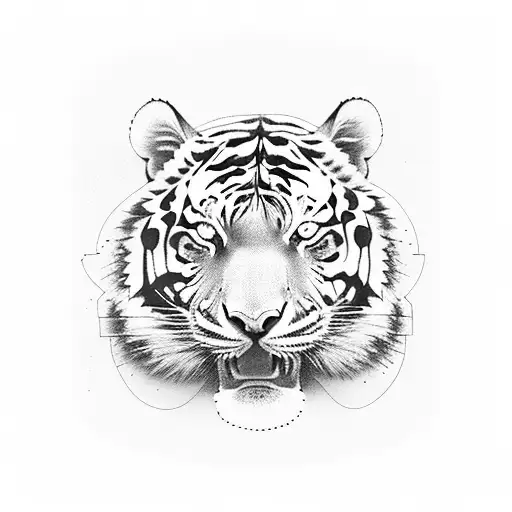 Colored Tiger walking through bushes and bamboo tattoo design idea