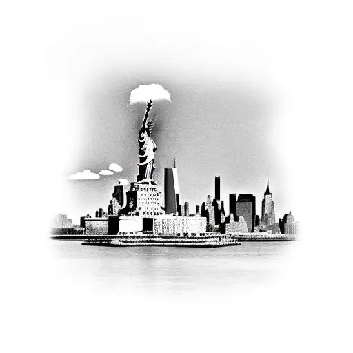 New York City skyline with the statue of liberty in the forefront tattoo design idea