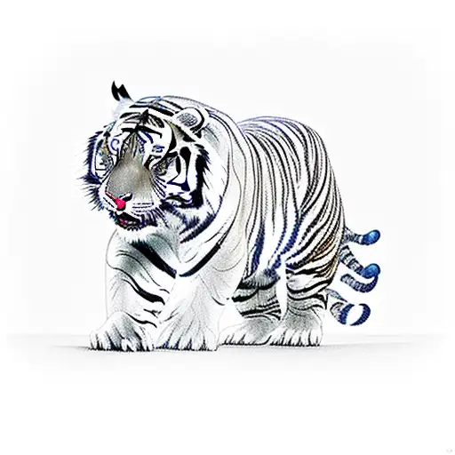 Chinese tiger walking through bamboo forest tattoo design idea