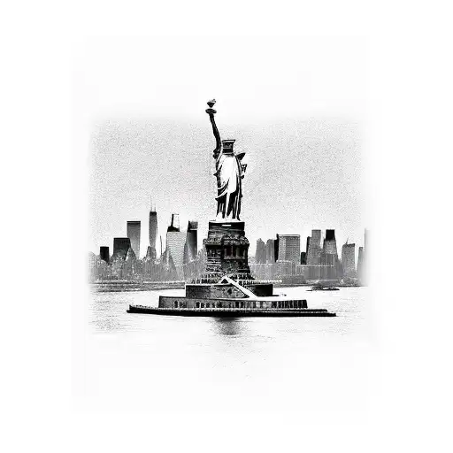 New York City skyline with the statue of liberty in the forefront tattoo design idea