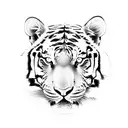 Colored Tiger walking through bushes and bamboo tattoo design idea