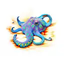 angry orange blue ringed octopus sprawled out tattoo design idea