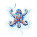 angry orange blue ringed octopus sprawled out tattoo design idea