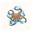 angry orange blue ringed octopus sprawled out tattoo design idea