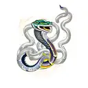 Angry colorful king cobra snake with some bamboo leaves around him tattoo design idea