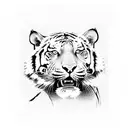 Full body tiger walking through bamboo forest tattoo design idea