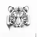 Full body tiger walking through bamboo forest tattoo design idea