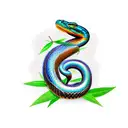 Angry colorful king cobra snake with wide neck and some bamboo leaves around him tattoo design idea