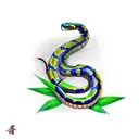 Angry colorful king cobra snake with wide neck and some bamboo leaves around him tattoo design idea