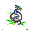 Angry colorful king cobra snake with some bamboo leaves around him tattoo design idea