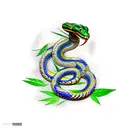 Angry colorful king cobra snake with some bamboo leaves around him tattoo design idea