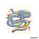 Angry colorful king cobra snake with some bamboo leaves around him tattoo design idea