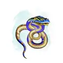 Angry colorful king cobra snake with some bamboo leaves around him tattoo design idea