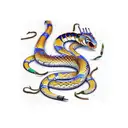 Angry colorful king cobra snake with some bamboo leaves around him tattoo design idea
