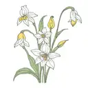 birth flower bouquet, snowdrop, daffodil, daisy and cosmo tattoo design idea