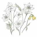 birth flower bouquet, snowdrop, daffodil, daisy and cosmo tattoo design idea