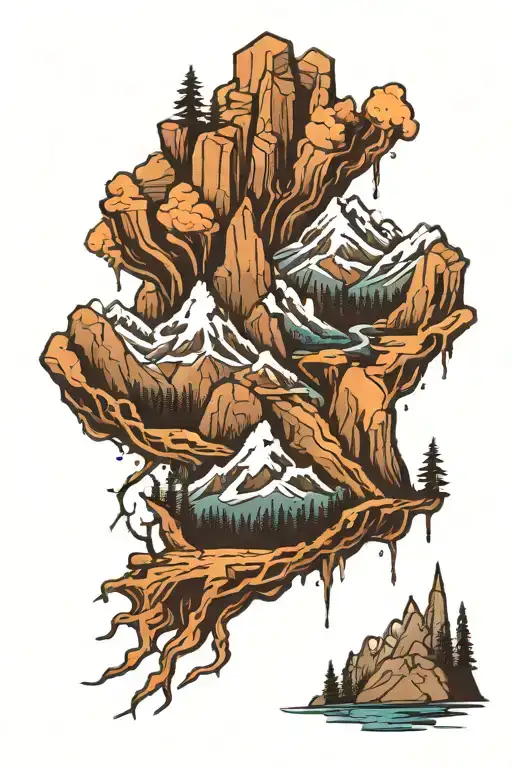 Rocky Mountains with purgatory waiting somebody tattoo design idea