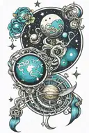 zodiac sign aquarius and planet uranus tattoo design idea