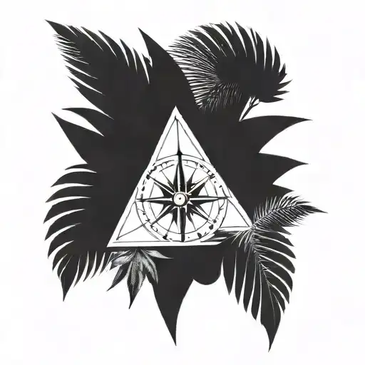 A compass rose design with palm tree leaves as the cardinal directions tattoo design idea