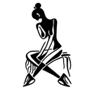 a sexy female silhouette facing us, legs crossed and arms around her body, realistic tattoo design idea