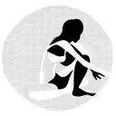 a sexy female silhouette facing us, legs crossed and arms around her body, realistic tattoo design idea