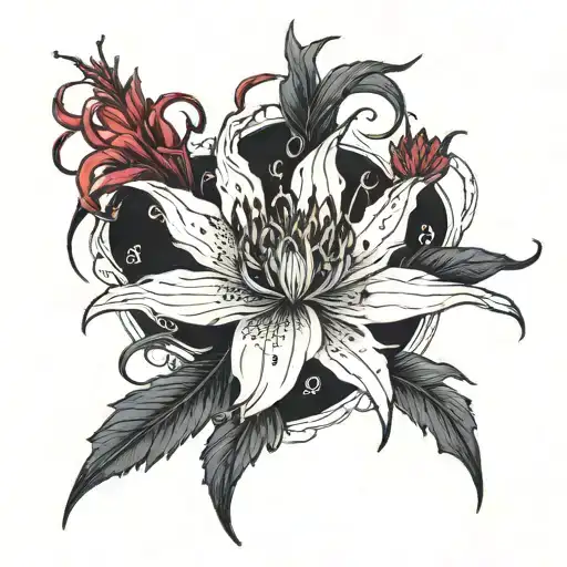 Bring Me the Horizon sentimental tattoo, red spider lily crown tattoo design idea