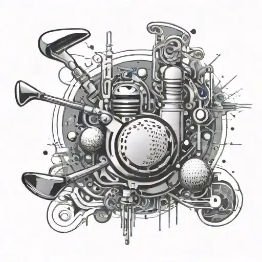 A circuit board design incorporating elements of golf clubs and religious symbols tattoo design idea