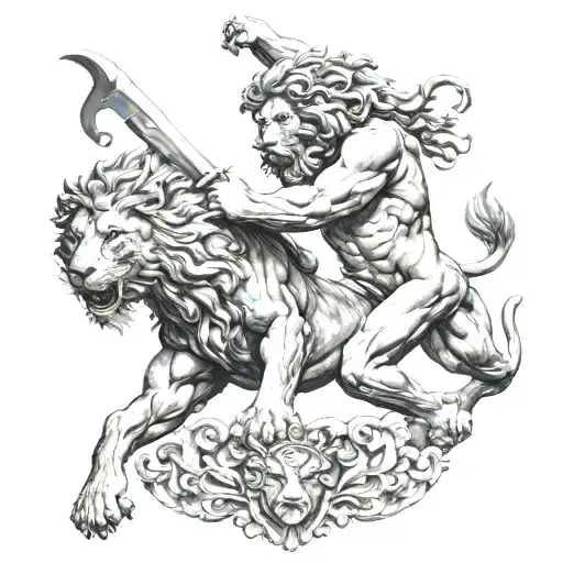 Hercules fighting a lion tattoo design idea