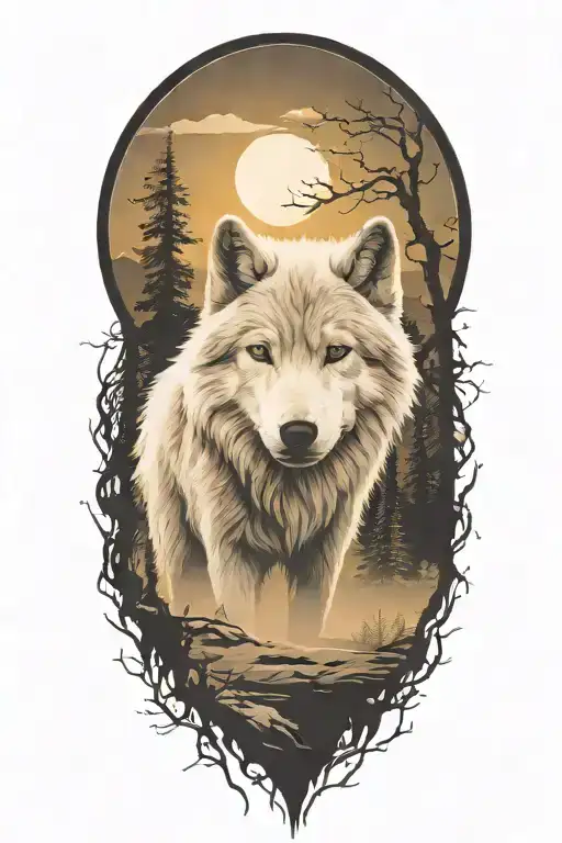 A single Lone White Wolf silhouette tattoo design idea