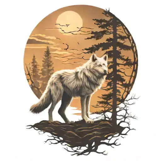 A single Lone White Wolf silhouette tattoo design idea